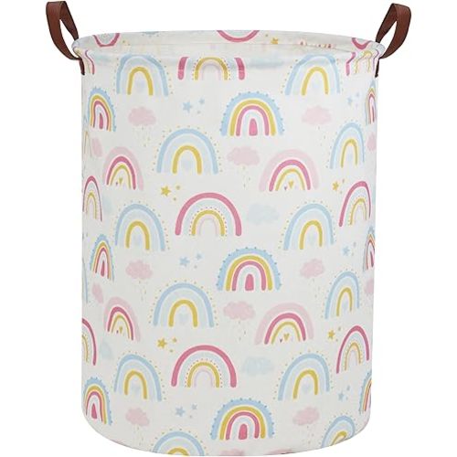 Rainbow Laundry Hamper Kids Hamper for Nursery Boy and Girl Baby Clothes Hamper Cute Girls Toys Storage Bin Organizer Soccer Room Decor for Home(Rainbow)