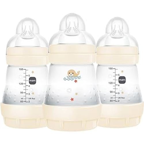 MAM Easy Start Anti Colic Baby Bottle 5 oz, Easy Switch Between Breast and Bottle, Reduces Air Bubbles and Colic, Newborn, Unisex, 3 Count (Pack of 1)