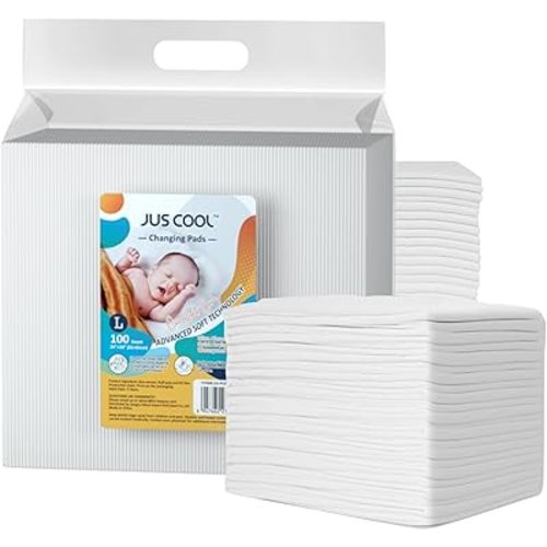 JUS COOL Baby Disposable Changing Pads, 24”x 24”(100 Count) Underpads Portable Diaper Changing Pads, Soft Bed Pads Ultra Absorbent and Waterproof