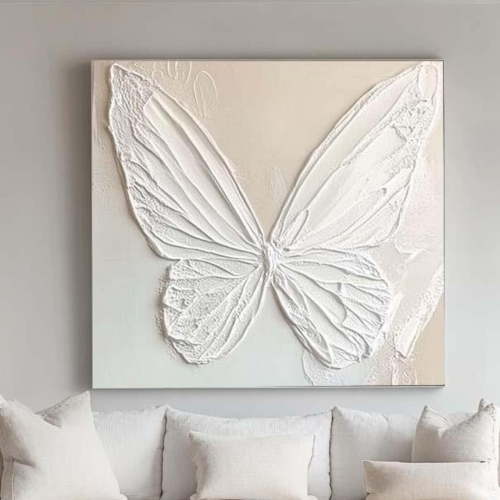 Large Butterfly Art, Butterfly Abstract Art, White Butterfly Texture Art, 3D Plaster Art, Butterfly, Minimalist Art, Animal Art Wall Art, Modern Wall Decor, 30x30 UNFRAMED