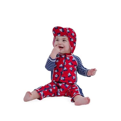 Disney Junior Baby UPF 50+ Sunsuit and Swim Hat Swimwear Set Newborn to Infant Sizes (3-6 Months - 24 Months)