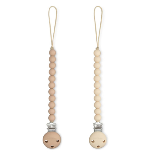 Comfy Cubs Pacifier Clips 2 Pack - 100% Food Grade Silicone Baby Pacifier Clips, BPA & PVC Free - CPSIA Certified, Lightweight and Flexible Baby Gifts - Beige & Light Beige