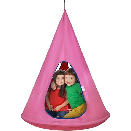 VEVOR Kids Nest Swing Chair, Hanging Hammock Chair with Adjustable Rope - 2 Windows & 1 Entrance & 2 Pockets - 250lbs Tree Tent Sensor Swing for Kids Indoor Outdoor Use (39" D x 52" H), Pink
