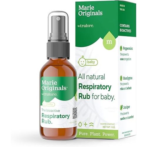 Marie Originals Natural Respiratory Baby Chest Rub | Breathe Essential Oil Blend for Babies and Toddlers with Eucalyptus, Peppermint, and Lavender | Petroleum Free - Infant Vapor Rub Alternative | 1oz