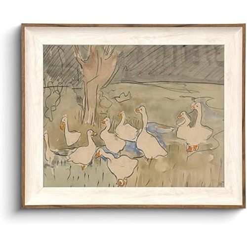 KISSFOX Framed Wall Art Vintage Wall Decor Ducks Canvas Art Animal Pictures Country Farmhouse Paintings Artwork For Living Room Bedroom Bathroom Kitchen