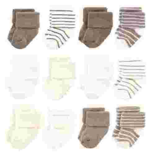 Hudson Baby Infant Boy Cotton Rich Newborn and Terry Socks, Beige Stripe 12 Pack, 0-6 Months