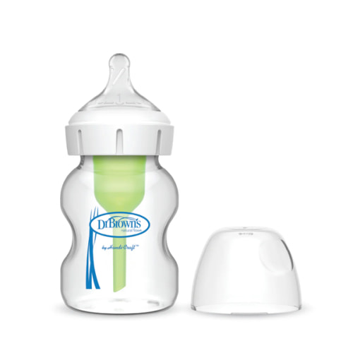Dr. Brown’s Natural Flow® Anti-Colic Options+™ Wide-Neck Glass Baby Bottle, with Level 1 Slow Flow Nipple