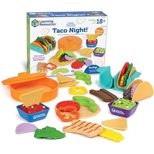 Learning Resources New Sprouts Taco Night! 28 Pieces - Play Food for Kids Ages 18+ Months, Grocery Store Pretend Play Toys, Play Kitchen Accessories,Kids