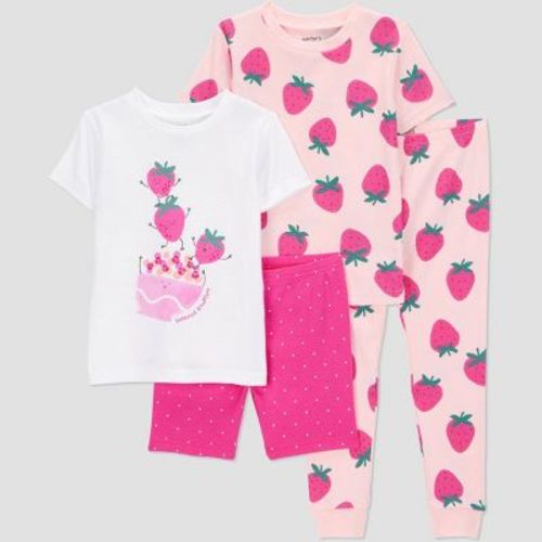 Carter's Just One You®️ Toddler Girls' 4pc Cotton Snug Fit Giraffes and Pool Pajama Set - Blue/Pink 3T: Animal Pattern, Crew Neck