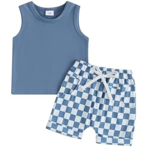 Toddler Baby Boy Clothes Sleeveless Tank Tops + Striped Print Jogger Shorts with Pockets 2Pcs Summer Outfits
