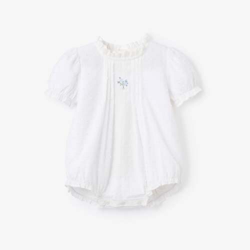 Swiss Dot Pintucked Bubble w/ Rose Embroidery – Elegant Baby