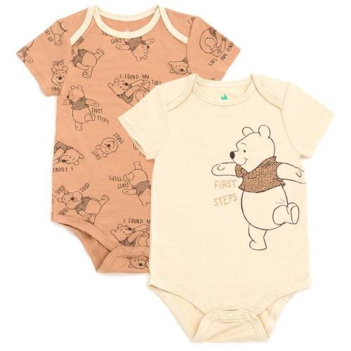 Disney Winnie The Pooh Newborn Baby Boys 2 Pack Bamboo Bodysuits Brown / Beige 3-6 Months