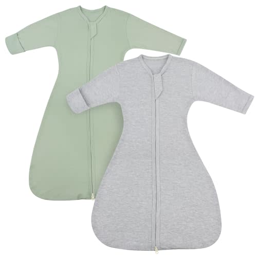 Transition Swaddle Baby Sleep Sack 6-12 Months, Transitional Swaddle Sack Arms Up Swaddle with Mitten Cuffs, 2-Pack Baby Transition Sleepsack with 2-Way Zipper 0.8 Tog 100% Cotton Arms in/out (Large)