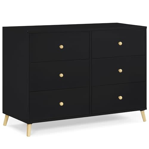 Delta Children Essex 6 Drawer Dresser, Black/Natural