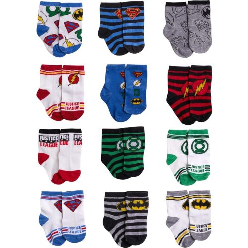 DC Comics Baby Boys’ and Girls’ Socks - 12 Pack Batman, Wonder Woman, Superman, Justice League, Super Girl Socks (0-24M)