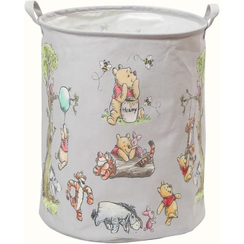 Nursery Storage Basket, Large Barrel Shaped Canvas Laundry Hamper With A Waterproof PE Coating, Foldable, for Kids, Boys and Girls, Bathroom and Bedroom Set, Clothes,Toys Bin.(Grey)