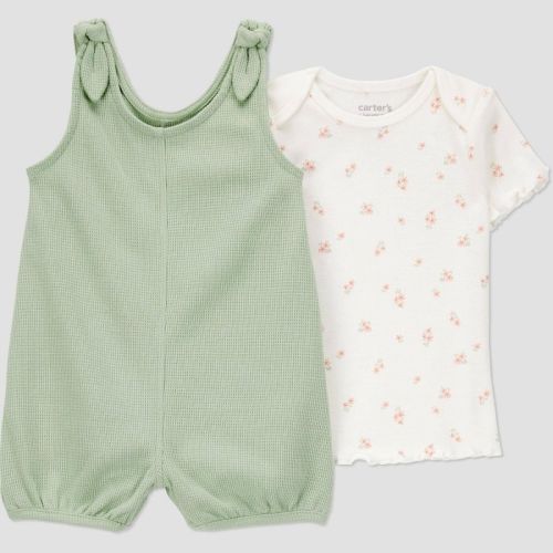 Carter's Just One You® Baby Girls' Waffle Floral Romper Set - Green 6m