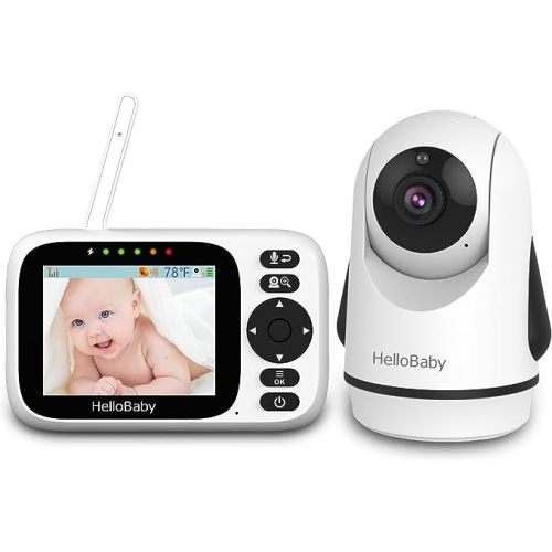 HelloBaby Baby Monitor with 3.2'' IPS Screen - Baby Camera Monitor with Remote Pan-Tilt-Zoom Camera No WiFi, Infrared Night Vision, 1000ft Wireless Connection