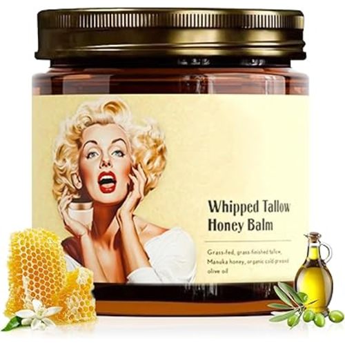 Whipped Beef Tallow and Honey Balm,Tallow Honey Balm,Tallow Face Moisturizer,Grass Fed Grass Finished Face Cream,Hydrates and Nourishes the Skin