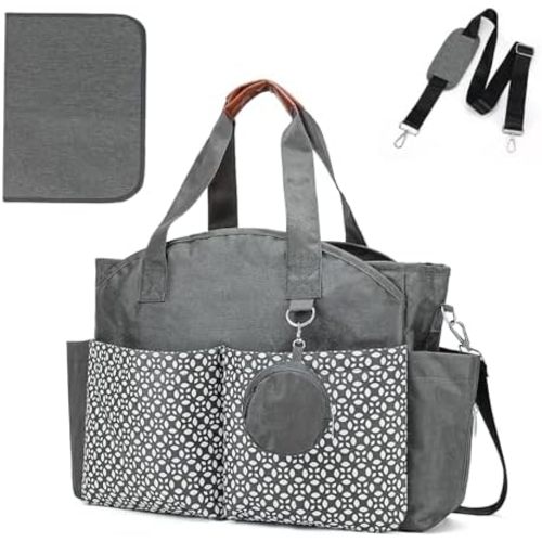Diaper Bag Tote, Large Diaper Bag with Pacifier Case Travel Diaper Tote for Mom with Changing Station Multifunction