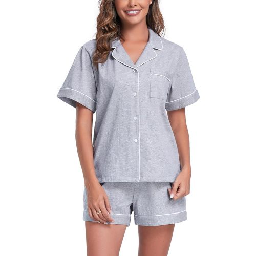 COLORFULLEAF Womens 100% Cotton Pajamas Short Set Soft Short Sleeve Sleepwear Button Down Summer Pjs Set with Pockets S-XXL