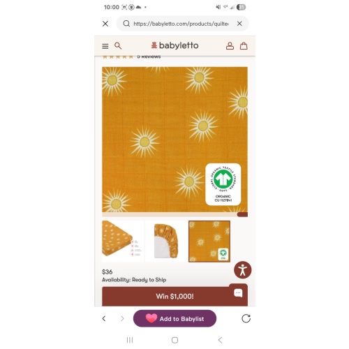 Babyletto Quilted Changing Pad Cover in GOTS Certified Organic Muslin Cotton