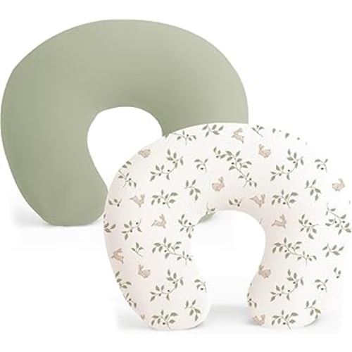 Konssy 2 Pack Nursing Pillow Covers, Stretchy and Soft Nursing Cover for Breastfeeding, Pillow Slipcover for Baby Girls and Boys Newborn (Fog Green, Rabbit)
