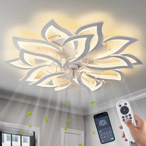 Ebern Designs Ceiling Fan With Lights Remote Control, 6 Speeds 3 Light Color Low Profile Flush Mount Ceiling Fan For Kitchen Bedroom & Reviews | Wayfair