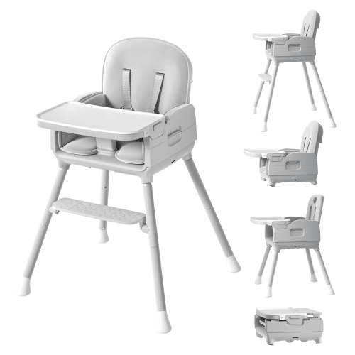 Babyomi 3-in-1 foldable Baby high chair, convertible highchairs for babies and toddlers with Adjustable Legs & Dishwasher Safe Tray, for6 months to 5 years old，Grey