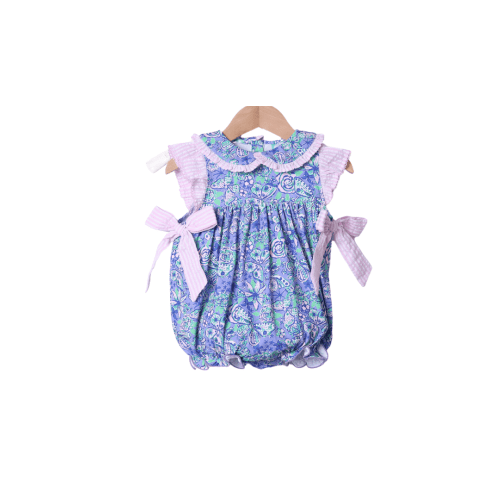 Sweet Butterfly Blue Floral Ruffle Bubble