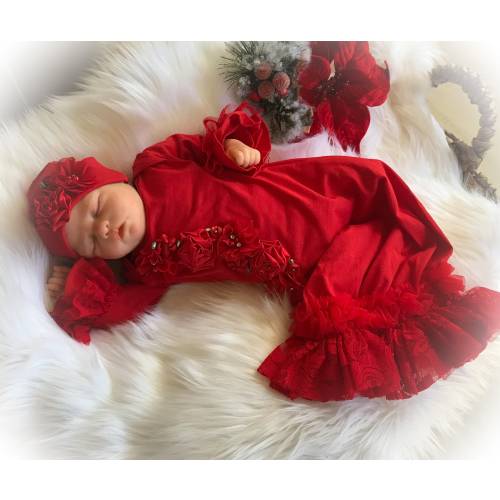 Newborn Girl Red Christmas Gown, Baby’s First Christmas Outfit