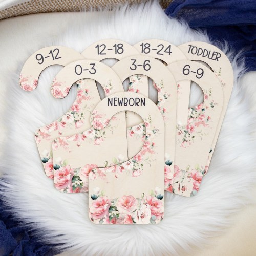 Pink Roses Floral Clothing Dividers, Floral Baby Clothing Divider, Wood Wardrobe Divider, Nursery Closet Divider, Pink Roses F104