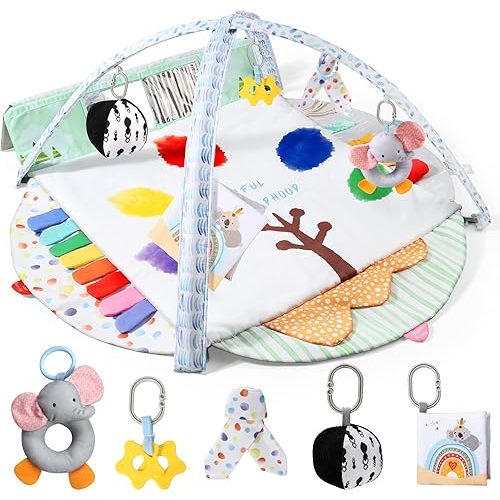 Baby Gym Play Mat, Sensory Development Baby Activity Mat for Toddlers, Activity Gym Playmat for Infants, Baby Christmas Birthday Gifts for Toddlers Infants 0-3-6-9-12-18 Months