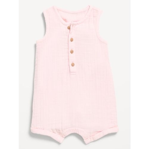 Sleeveless Double-Weave Henley One-Piece Romper for Baby