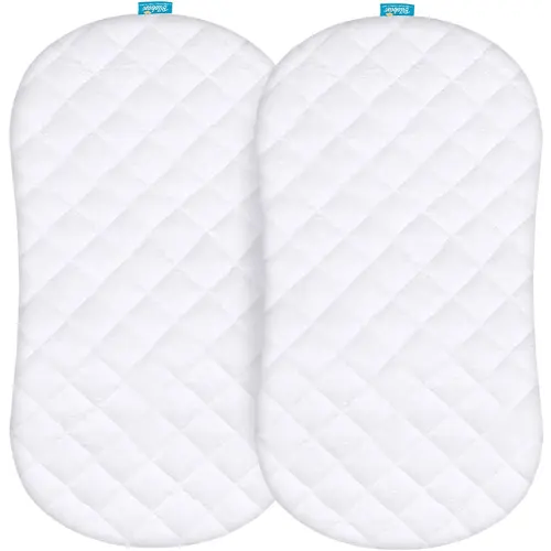 Bassinet Mattress Pad Cover Compatible with Halo BassiNest Swivel Sleeper, 2 Pack, Waterproof Quilted Ultra Soft Viscose Made from Bamboo Terry Surface, Breathable and Easy Care