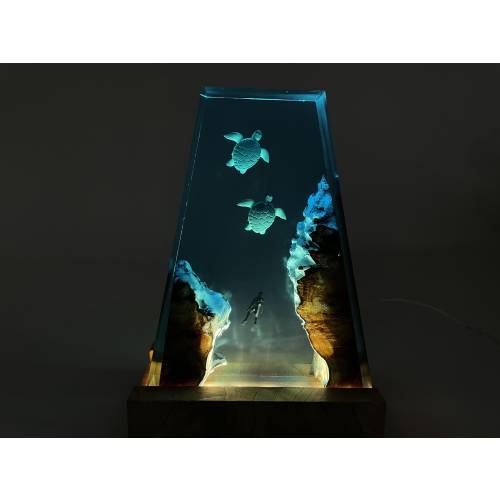 Sea Turtle Resin Lamp, Handmade Art, Personalized Diver Decoration, Best Friend Gift, Unique Decor, Gift for Kids
