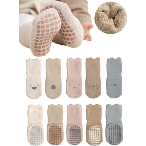 Baby Non-skid Grip Socks Toddler Socks Warm Thick Anti Skid Slipper Crew Socks for Girls Boys Newborn Infant