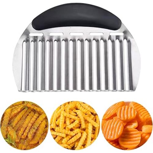 JAYVAR Cortador de arrugas grande, cortador de papas arrugadas, cortador de patatas arrugadas grande, cortador ondulado, cortador ondulado de acero inoxidable, herramientas de corte arrugado con mango
