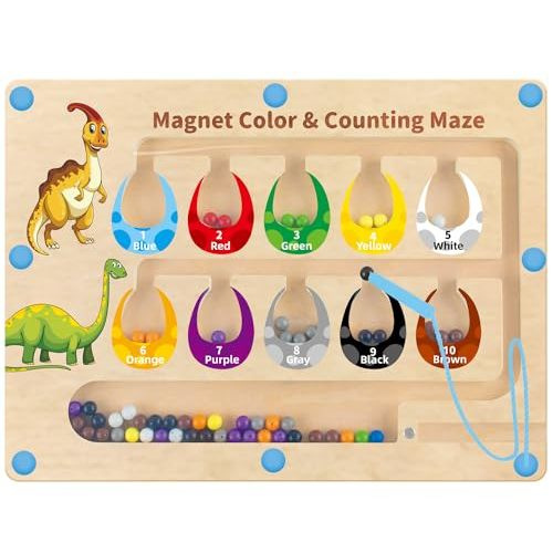HONGID Dinosaur Toys,Magnetic Color and Number Maze, Montessori Toys for 2 3 4 5 Year Old,Learning Educational Sensory Toys for Toddlers and Kids Boys Girls,Christmas Stocking Stuffers for Kids