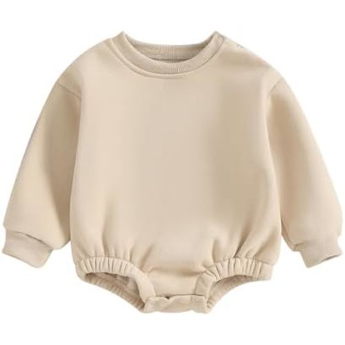 Baby Boy Girl Fleece Sweatshirt Romper Solid Color Long Sleeve Sweater Bubble Onesie Warm Fall Winter Clothes