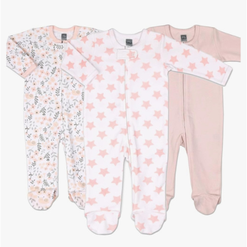 The Peanutshell Baby Sleepers for Girls Set of 3 - Soft Cotton Footed Pajamas for Newborns, Infants & Toddlers - Flower