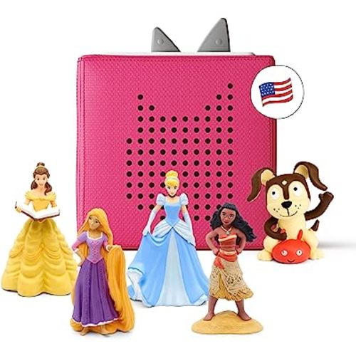 Toniebox Audio Player Starter Set with Cinderella, Belle, Moana, Tangled, and Playtime Puppy - Listen, Learn, and Play with One Huggable Little Box - Pink