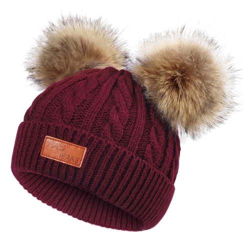 TMOYZQ Toddler Baby Girls Boys Winter Hats with Double Poms, Soft Thick Warm Ribbed Chunky Cable Knit Hats Skull Caps for 1-11 Years Old Kids