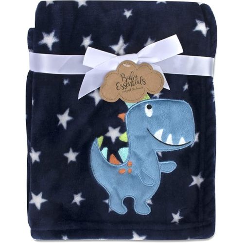 Baby Essentials Plush Fleece Throw and Crib Baby Blankets for Boys and Girls (Blue Dino)