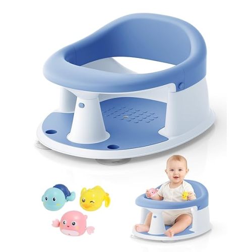 Baby Bath Seat for Babies 6 Months & Up, Bath Seats for Babies Sitting Up, 3 Baby Bath Toys, Open Design, Non-Slip, Compact Toddler Bath Seat.