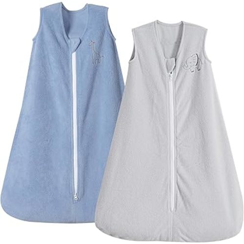 PHF Warm Micro-Fleece Baby Sleep Sack 0-6 Months, Soft Baby Wearable Blanket, 2-Way Zipper Sleeping Bags, 2 Pack Comfy Sleeping Sack for Infant Newborn Boys, Small Size, Grey & Dark Blue