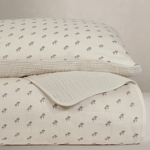 'Mushroom' - Premium Muslin Crib Quilt & Sham