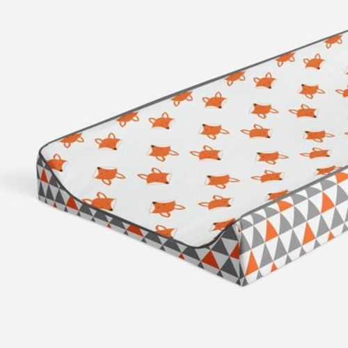 Bacati - Playful Fox Quilted Changing Pad Cover -Traingles in Gussett