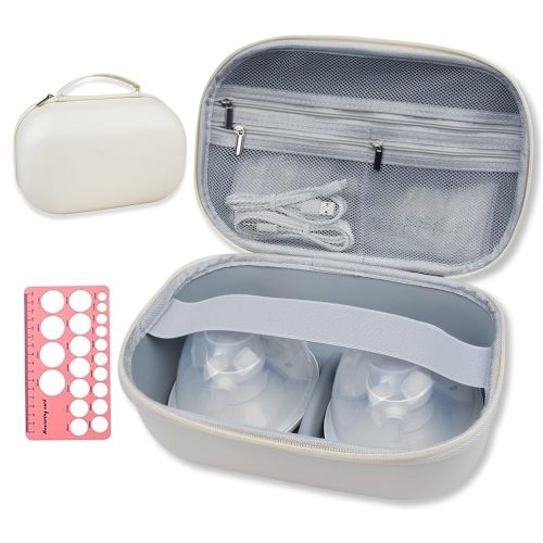 sarlar Breast Pump Bag Carrying Case for Momcozy & Willow, Use with Hands Free Wearable Breast Pumps for Security/Medela/eufy/Bluefair, Travel Pumping Bag with Nipple Ruler & Removable Tray(Holds 2)