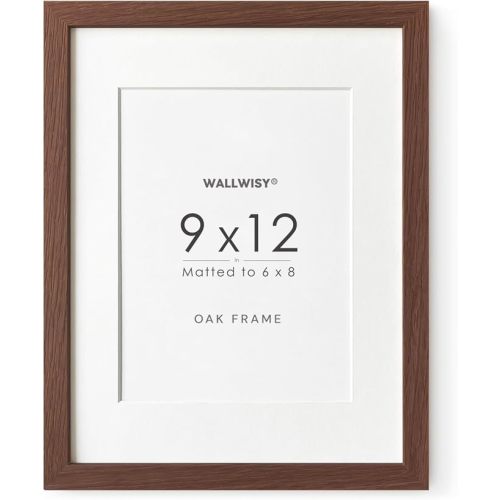 9x12 Wood Frame, Solid Oak 9x12 Picture Frame with Mat to 6x8, Natural Oak 12x9 Frames, (Walnut Set of 1)